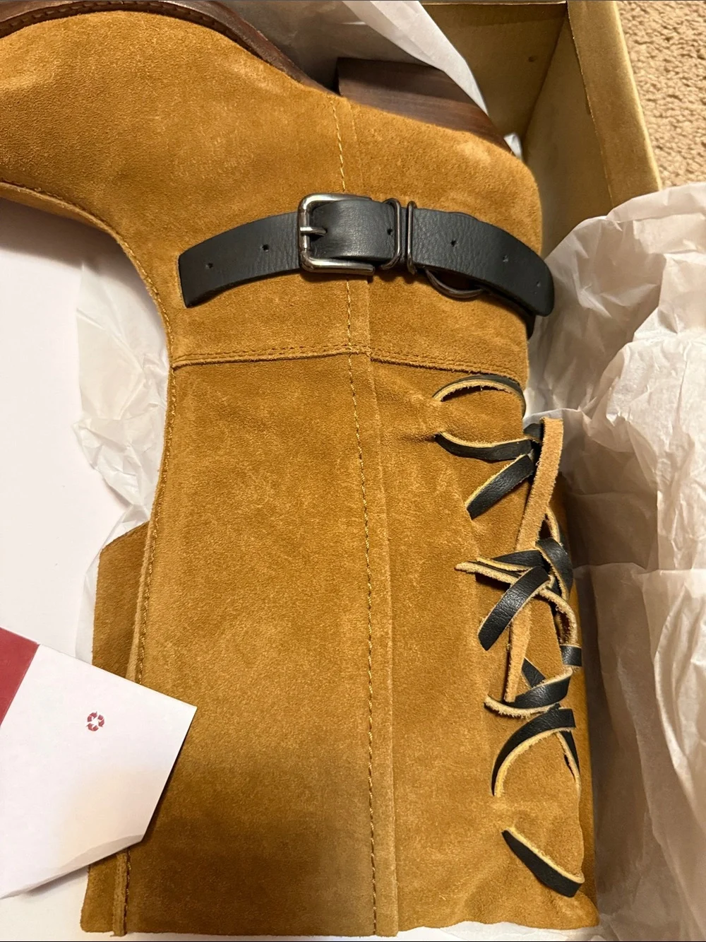 NWB Free People Tall Western Lace-Up Boots in Tan